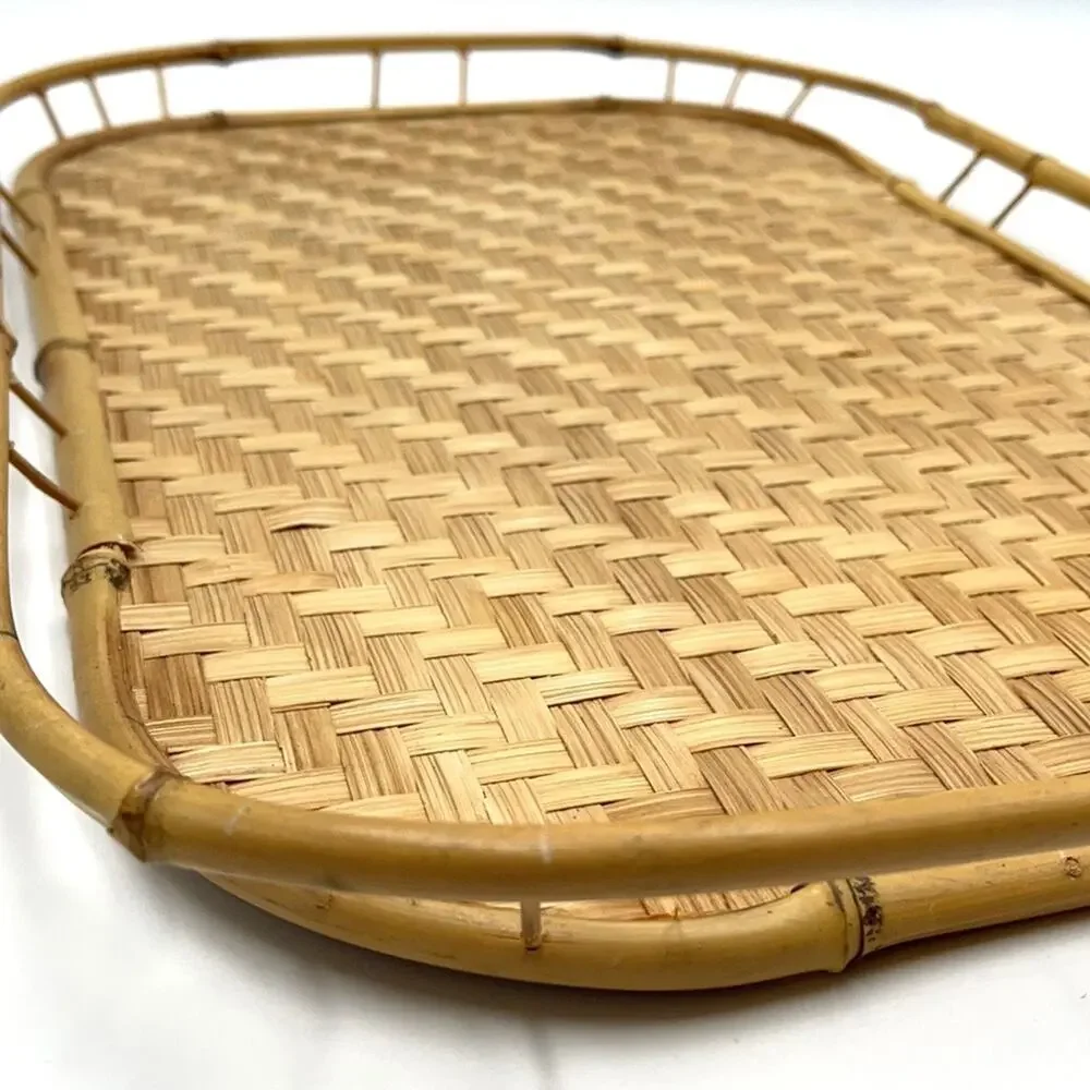 1 Vintage Bamboo Cane Tray Boho Home Decor